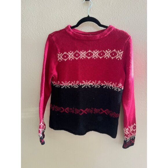 Women's Black & Red Sweater long sleeve fair‎ isle pattern pullover round neck - Picture 2 of 4